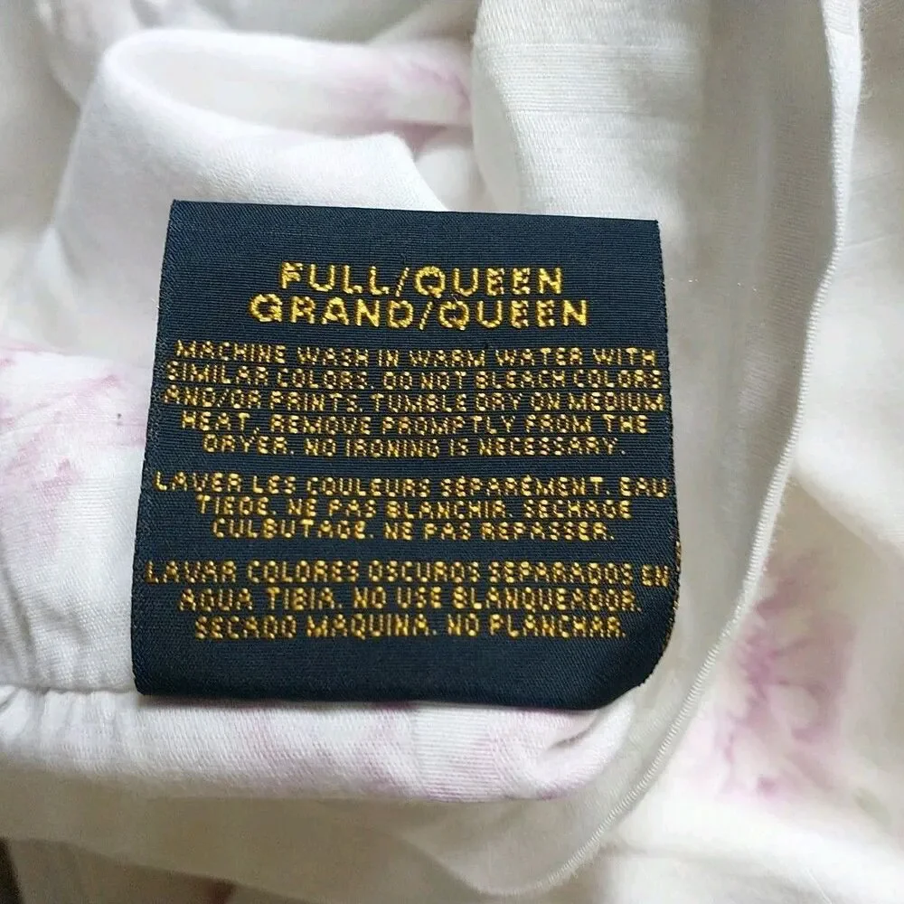 Ralph Lauren QUEEN FULL Solange Duvet Cover Floral White Pink Check Shabby Chic
